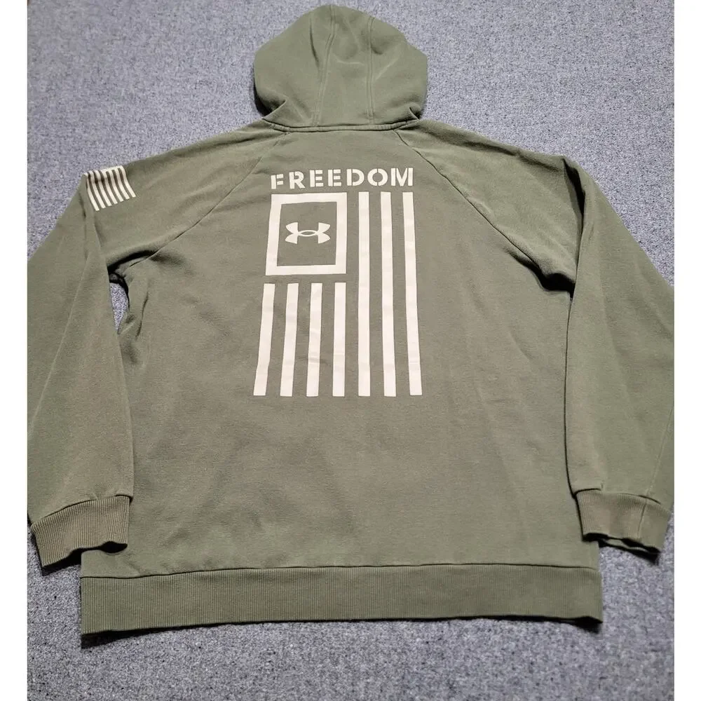 Under Armour Hoodie Mens Large Loose Army Green Freedom Flag Sweatshirt Sweater